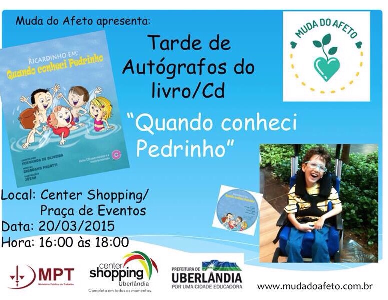 Center Shopping promove tarde de autógrafos e distribuição do livro e CD “Quando conheci Pedrinho”, do Projeto Muda do Afeto