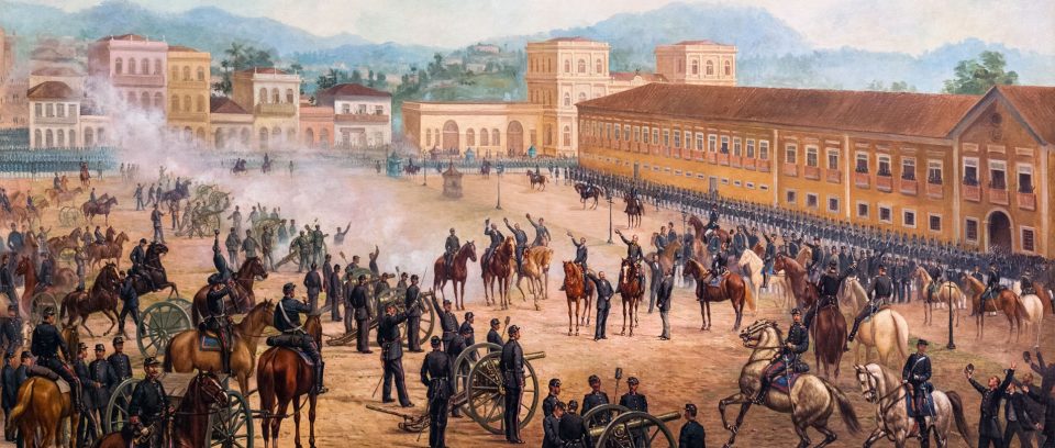 Quadro de 1893 retrata a proclamação da República Federativa do Brasil (Arte: Benedito Calixto )