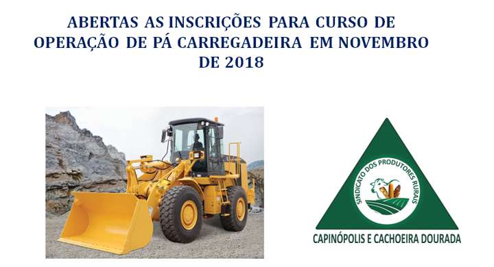 Inscrições abertas para o curso de operação de pá carregadeira em Capinópolis