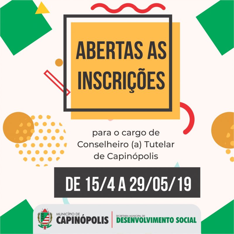 Inscrições abertas para cargos no Conselho Tutelar em Capinópolis