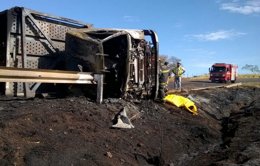 Motorista não conseguiu escapar a tempo de se salvar das chamas que destruíram caminhão (foto: CBMMG)