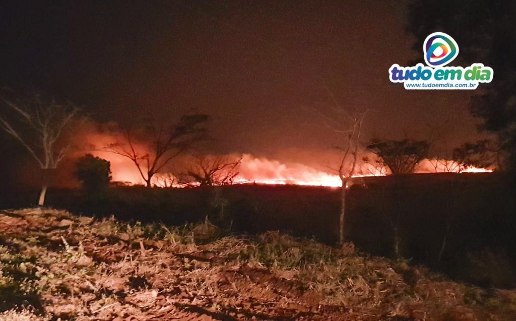Incêndio na noite de segunda-feira (16), próximo à antiga Cargill em Capinópolis (Foto: Paulo Braga)