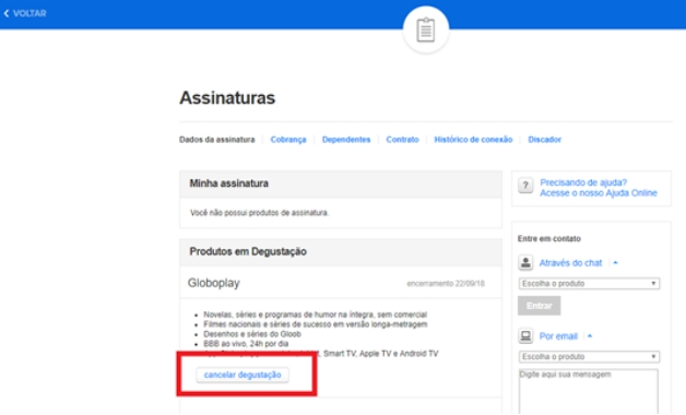 cancelando o globoplay on-line (Foto: reprodução)