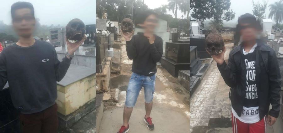 Jovens são presos após violar túmulo e tirar foto com crânio em cemitério