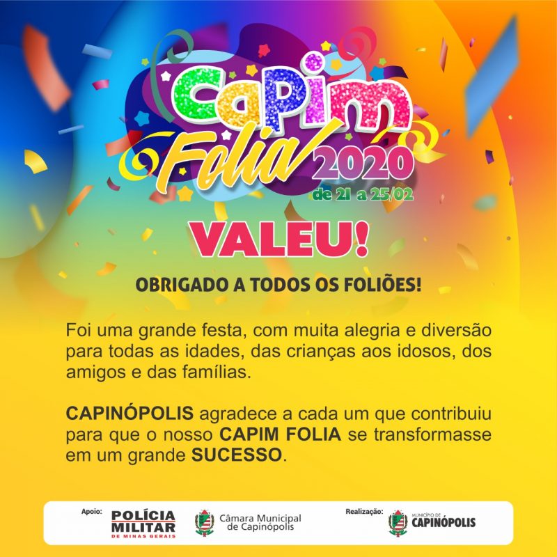 Prefeitura de Capinópolis agradece foliões pelo sucesso do ‘Capim Folia 2020’