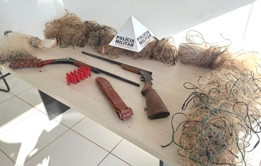  PMMA apreende material de pesca armas em rancho de Ituiutaba