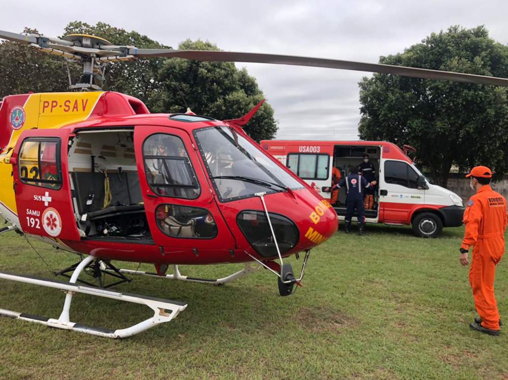 Aeronave dos bombeiros/Samu fazem transporte de idoso de Ituiutaba à Uberlândia | Foto: Bombeiros/divulgação