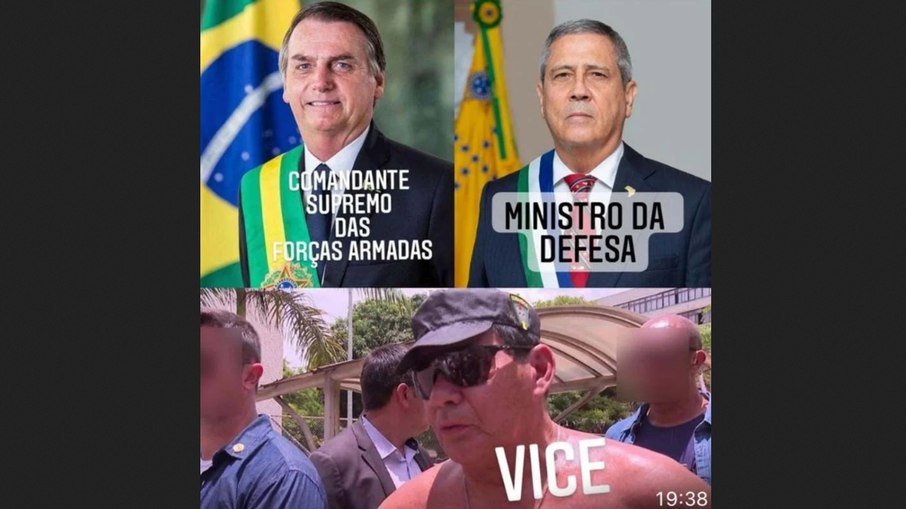 Reprodução
Bolsonaro zomba de Hamilton Mourão em publicação no WhatsApp
