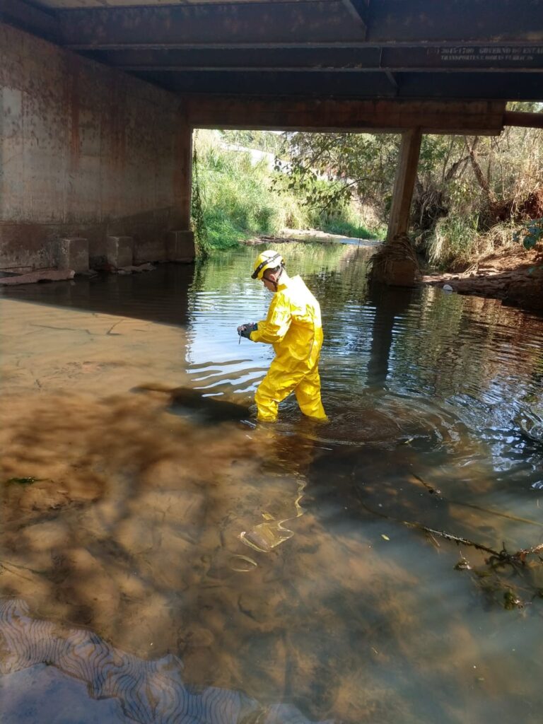 Bombeiro resgata o feto no Córrego São José | Foto: Bombeiros