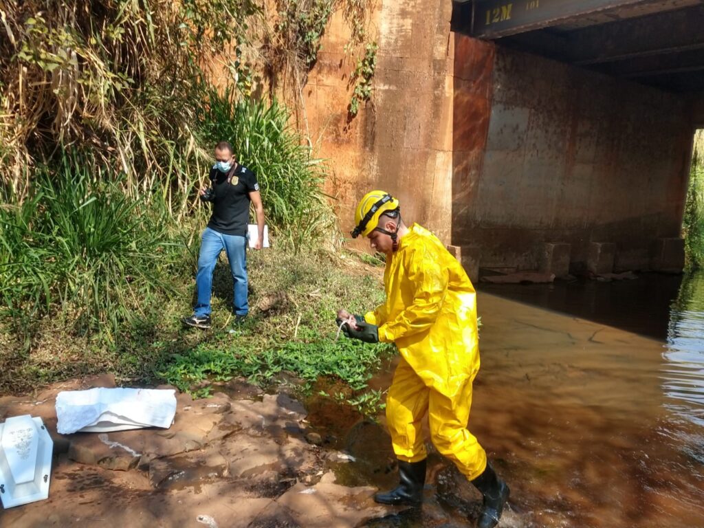 Bombeiro resgata o feto no Córrego São José | Foto: Bombeiros