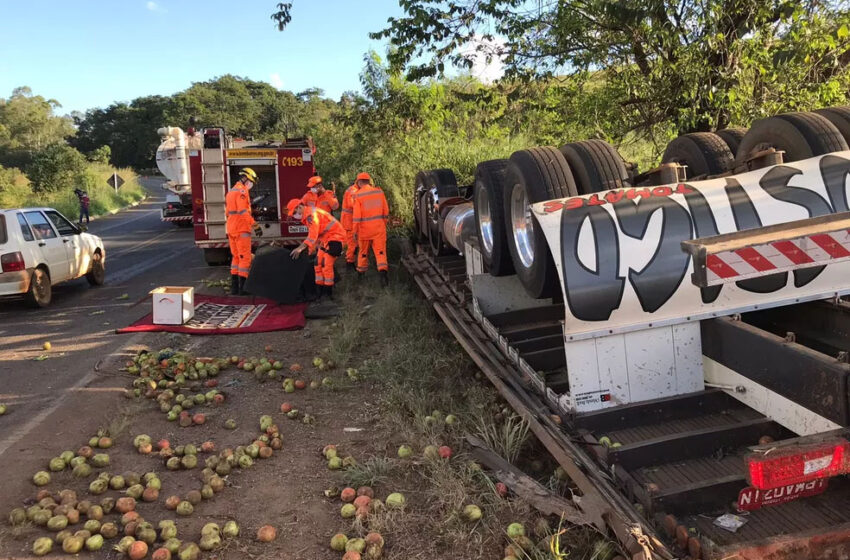 Motorista morre após capotar caminhão com tomates próximo à Patos de Minas