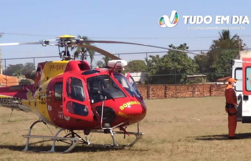 Paciente é transferido de Capinópolis à Uberlândia no helicóptero dos bombeiros