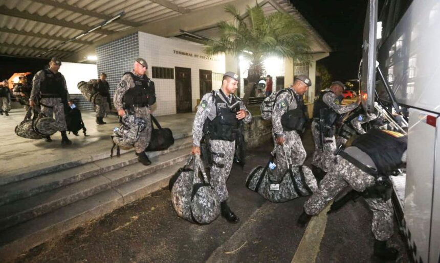 Natal (RN) - Efetivo da Força Nacional chega ao RN para dar apoio no combate a criminosos. Foto: Fátima Bezerra/Twitter