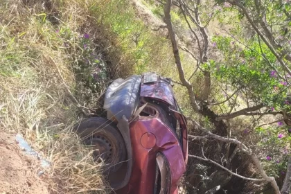 Carro caiu em uma grota às margens da MG-428 — Foto: Polícia Militar Rodoviária/Divulgação